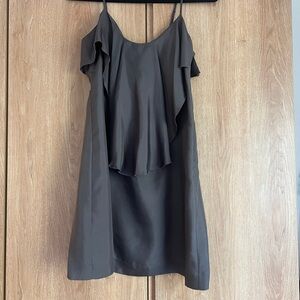 Susana Monaco Gray Silk Ruffle Slip Dress